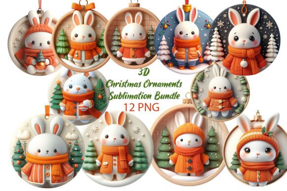 3D Christmas Ornaments Sublimation Set: Premium Illustrations for Holiday Branding