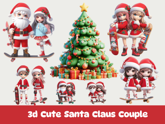 3d Cute Santa Claus Couple Christmas: Illustrations for Local Brands