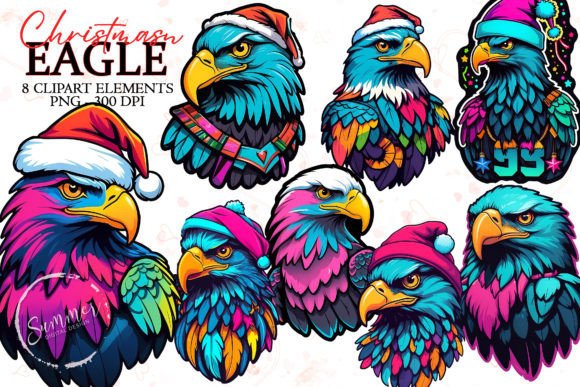 Christmas 90s Fashion Neon Eagle Sticker Illustrations