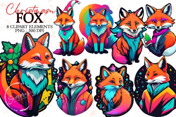Christmas 90s Fashion Neon Fox Stickers for Illustrations