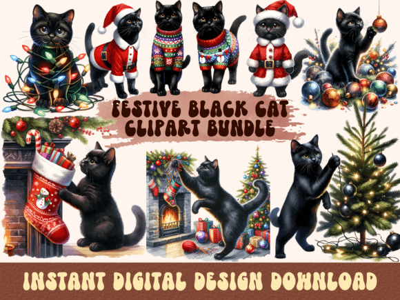 Christmas Black Cat Clipart: A Designer's Review of Illustrations