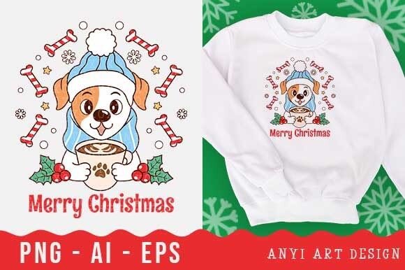 Christmas Dog Cocoa Coffee Sublimation: Cozy Illustrations for Crafters