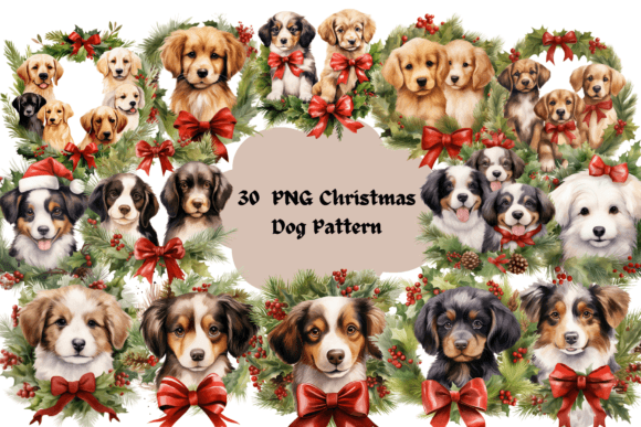 Christmas Dog Wreath Sublimation Clipart for Modern Illustrations