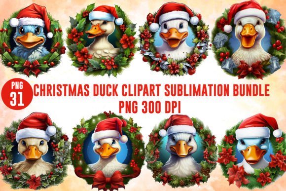 Christmas Duck Sublimation Clipart for Brand Illustrations