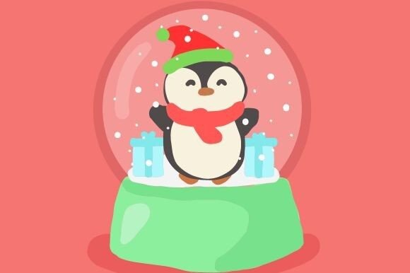 Christmas Glass Snow Ball Penguin, Draw Illustrations Review