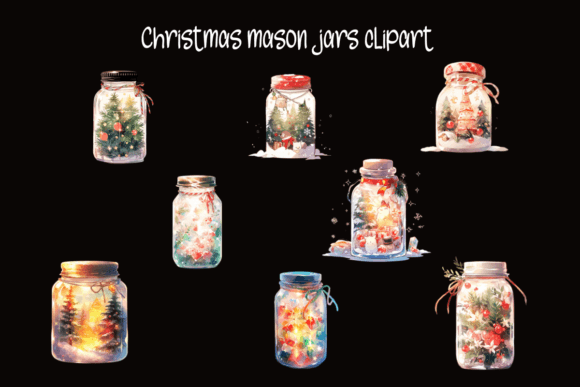Christmas Mason Jars Clipart for Festive Illustrations