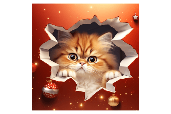 Christmas Persian Cat Broken Wall 2 Illustrations Review