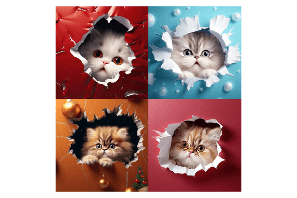 Christmas Persian Cat Broken Wall 5 Illustrations Review