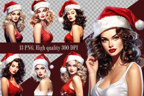 Christmas Pin-up Girl Clipart for Modern Illustrations