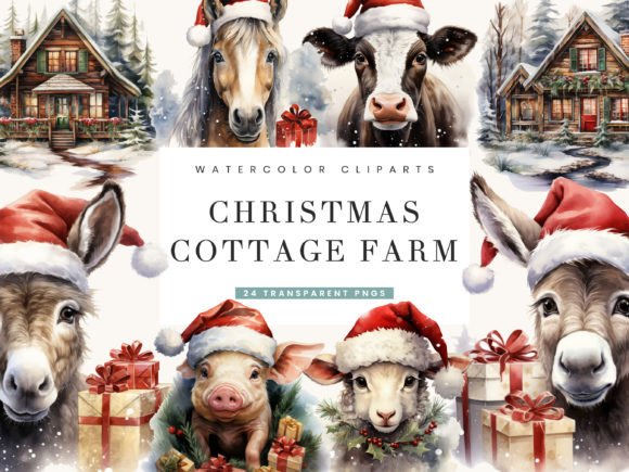 Cottage Farm Christmas Clipart Bundle for Illustrations