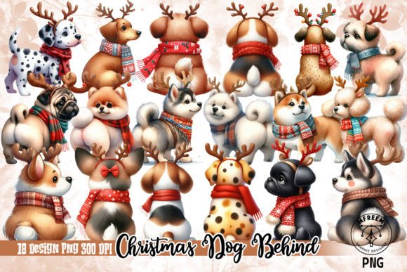 Cute Christmas Dog Behind Clipart PNG for Illustrations