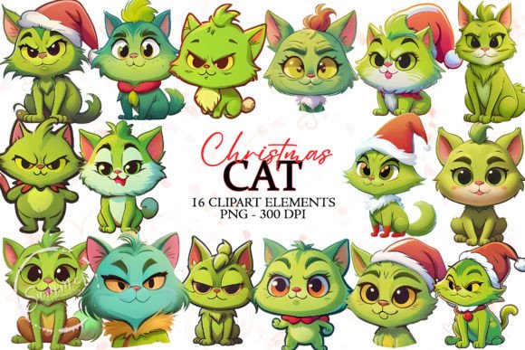 Cute Christmas Kitty Stickers Bundle: Festive Illustrations for Crafters