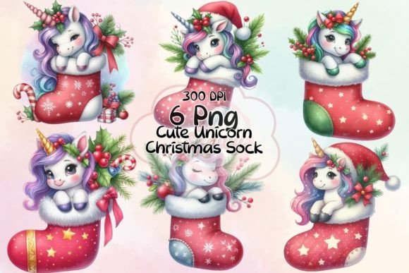 Cute Unicorn Christmas Sock Sublimation for Modern Illustrations