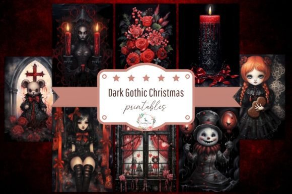 Dark Gothic Christmas Digital Papers: Premium Illustrations for Seasonal Crafts