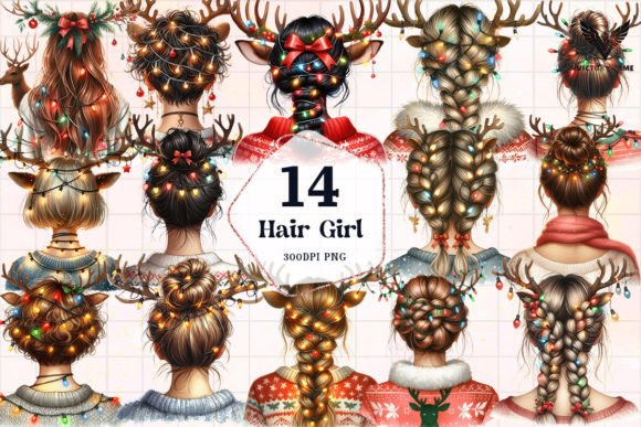 Hair Girl Christmas Sublimation Clipart for Modern Illustrations