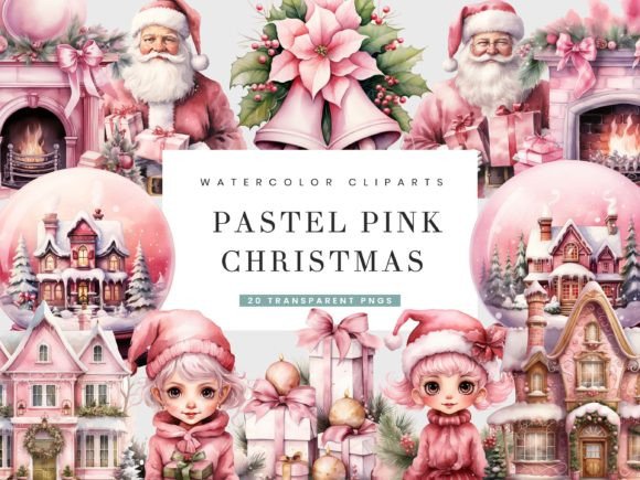 Pastel Pink Christmas Clipart Bundle for Illustrations