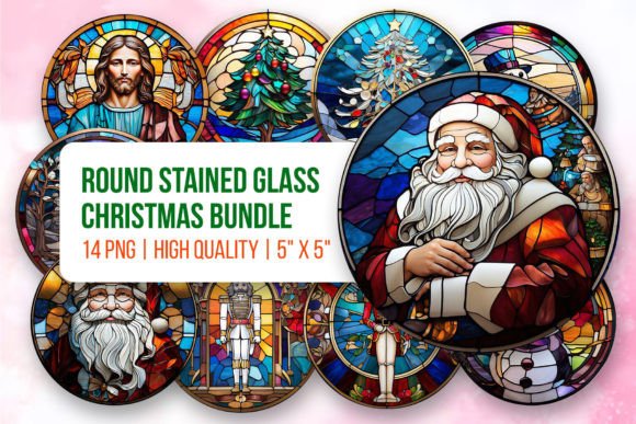 Round Christmas Stained Glass PNG Pack for Blog Illustrations