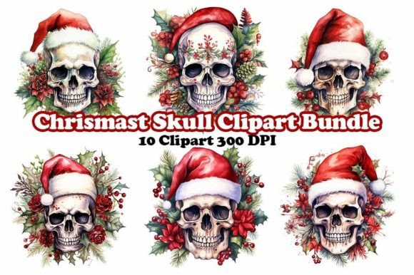Skull Christmas Clipart Bundle Review for Modern Illustrations