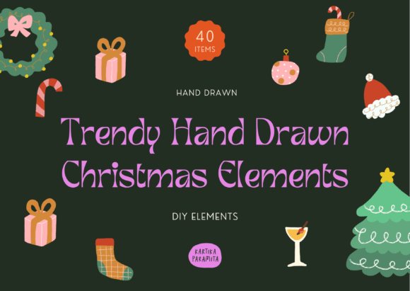 Trendy Hand Drawn Christmas Clip Art for Seasonal Illustrations