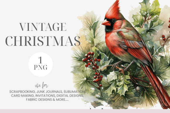 Watercolor Christmas Cardinal Clipart