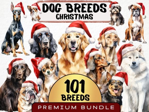 Watercolor Christmas Dog Breeds Clipart for Creative Illustrations