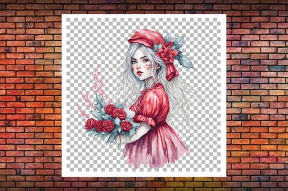 Watercolor Santa Girl with Christmas in Illustrations